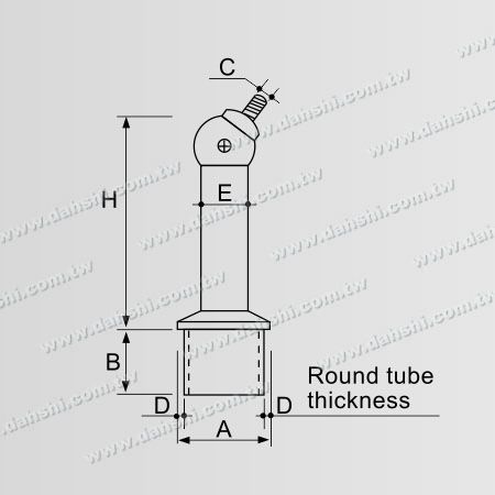 Dimensão:Conector de Suporte Ajustável de Poste Perpendicular de Corrimão de Tubo Redondo de Aço Inoxidável em Ângulo
