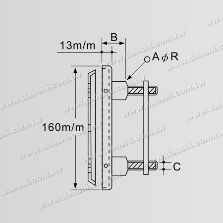 Dimensione: Staffa per corrimano in tubo tondo in acciaio inossidabile - Schiena rettangolare - Vite invisibile