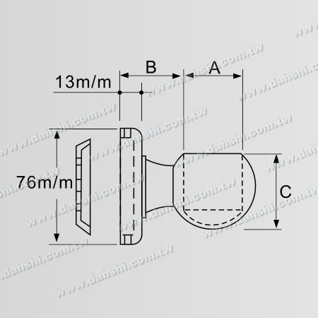 ابعاد: پشتیبان دستگیره استیل توپی - انتهای کناری لوله گرد استیل