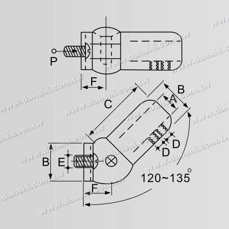 Dimension : Connecteur de tube et barre en acier inoxydable, angle réglable avec dos plat