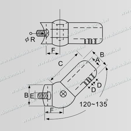 Dimension : Connecteur de tube et barre en acier inoxydable, angle réglable