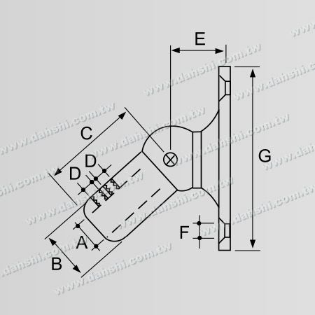 尺寸圖：不銹鋼小型圓管插內圓盤可調式活動固定座 - 螺釘外露式