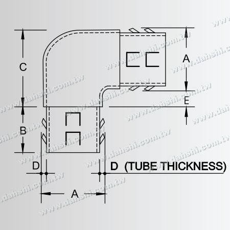 ابعاد: زاویه داخلی 90 درجه لوله گرد استیل ضد زنگ - طراحی فنر خروجی - بدون جوش / قابل چسباندن