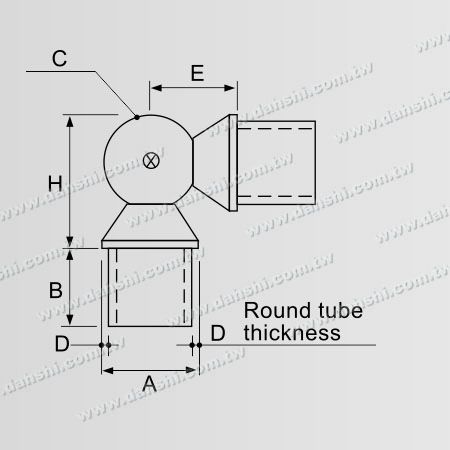 S.S. Round Tube Internal Elbow Ball Type Conn. Angle Adj. - Dimension：Stainless Steel Round Tube Internal Elbow Ball Type Connector Angle Adjustable