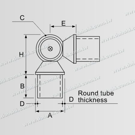 एसएस गोल ट्यूब आंतरिक गोल कनेक्टर 90° टी कोण समायोज्य - आयाम: स्टेनलेस स्टील गोल ट्यूब आंतरिक गेंद कनेक्टर 90 डिग्री टी कोण समायोज्य