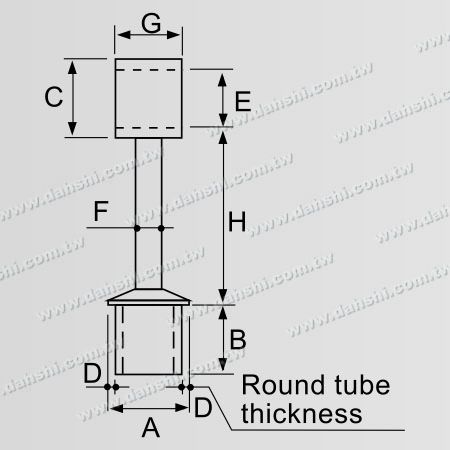 Dimension: Connecteur de poteau perpendiculaire de main courante en tube rond en acier inoxydable, anneau traversant