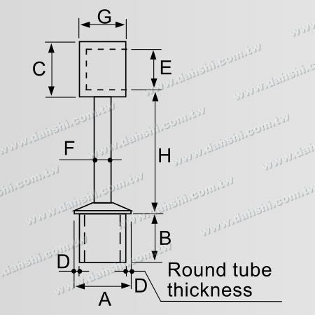 Dimension: Connecteur de poteau perpendiculaire de main courante en tube rond en acier inoxydable, anneau fermé