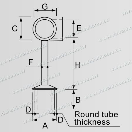 Dimensión: Conector de poste perpendicular para barandilla de tubo redondo de acero inoxidable, esquina de 90 grados, anillo