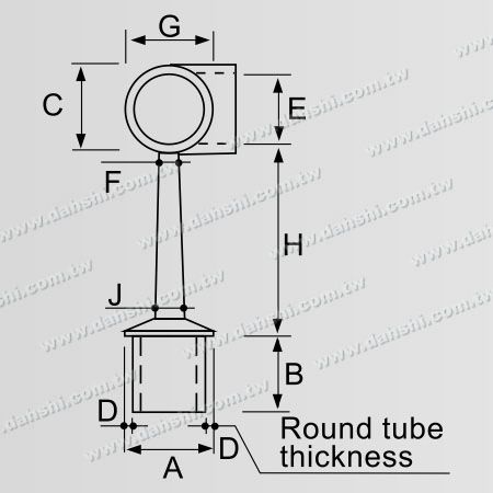 Dimension: Connecteur de poteau perpendiculaire de main courante en tube rond en acier inoxydable, coin à 90 degrés, tige trapézoïdale