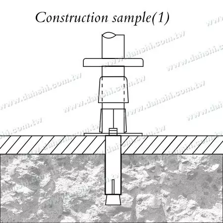 Corrimão de tubo redondo de aço inoxidável 3 peças Base redonda - Parafuso invisível - Diagrama de instalação 1