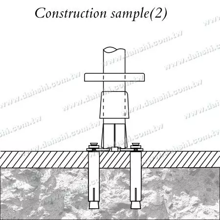 Corrimão de tubo redondo de aço inoxidável 3 peças Base redonda - Parafuso invisível - Diagrama de instalação 2