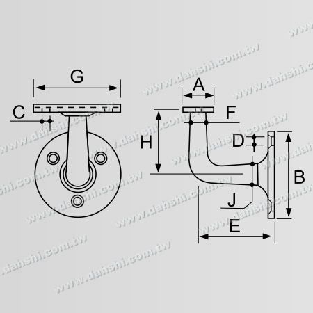 Abmessung: Schraube freiliegende Halterung - Edelstahl-Vierkantrohr, Rechteckrohr Handlauf-Wandhalterung - Winkel fest