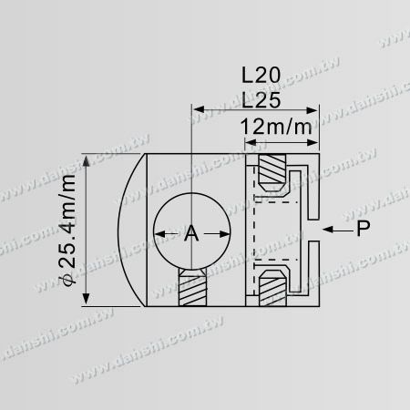 尺寸图:实心横杆穿梭万向快速固定座- 通孔/ 扁管或方管用