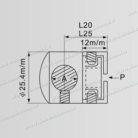 尺寸圖:實心橫杆穿梭萬向快速固定座 - 盲孔 / 扁管或方管用