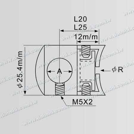 尺寸圖:實心橫杆穿梭萬向快速固定座 - 通孔 / 圓管用