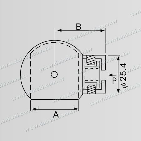 Dimensión: Conector de tubo y barra de acero inoxidable con extremo cerrado, tipo bola, ángulo ajustable y respaldo plano