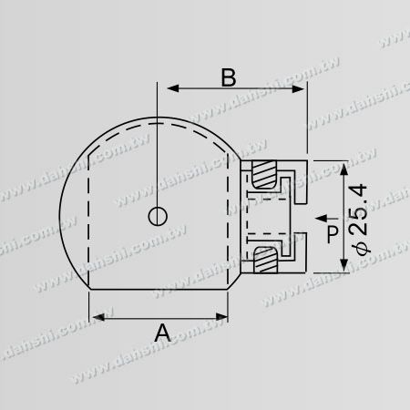 尺寸图:球型横杆穿梭万向快速固定座- 盲孔/ 扁管或方管用
