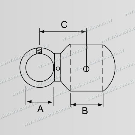 尺寸圖:球型橫杆穿梭萬向快速固定座 - 通孔 / 圓管用