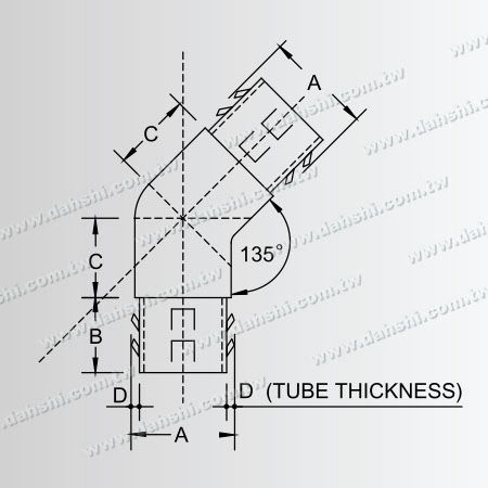Dimensione: Tubo tondo in acciaio inossidabile interno 135 gradi - Angolo personalizzabile - Design a molla di uscita - Senza saldatura / adesivo applicabile