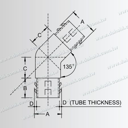 寸法：ステンレス鋼の丸いチューブ内部135度 - 角度はカスタマイズ可能 - 出口スプリングデザイン - 溶接不要/接着剤可