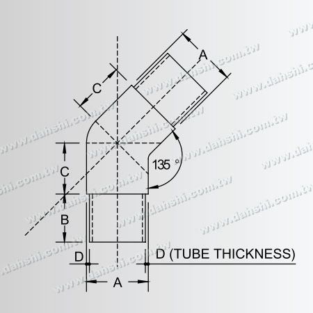 Kích thước: Kết nối 135 độ nội bộ ống thép không gỉ đường kính tròn - Góc có thể tùy chỉnh