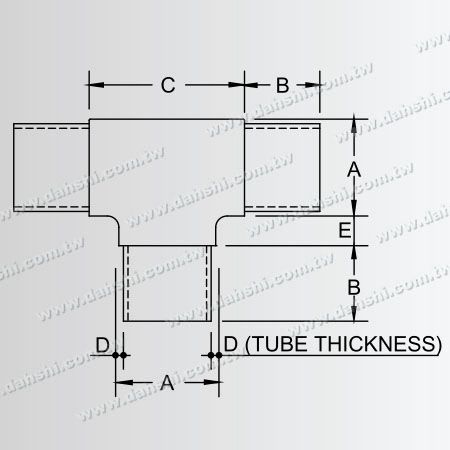 البُعد: وصلة داخلية لأنبوب الفولاذ المقاوم للصدأ على شكل دائري بمخرج T