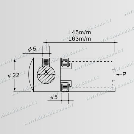 尺寸图:实心横杆穿梭万向快速加长型固定座- 盲孔/ 扁管或方管用