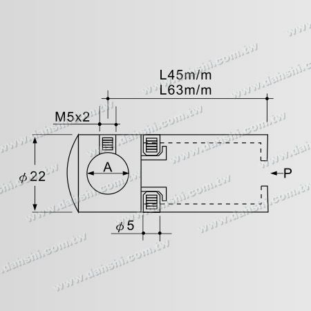 Dimensi: Penahan Tabung/Batang Stainless Steel Melalui 2 Sekrup Pemasangan Ekstra Panjang