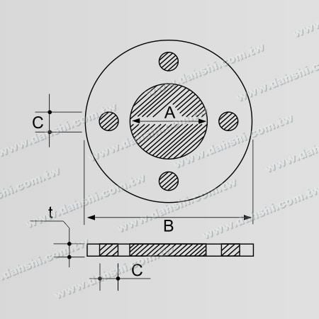 एस.एस. गोल ट्यूब गोल प्लेट - 4 स्क्रू होल्स - आयाम: स्टेनलेस स्टील गोल ट्यूब हैंडरेल गोल प्लेट - 4 स्क्रू होल