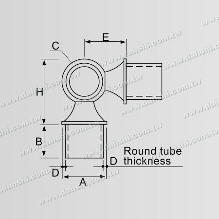 Conector de Esfera Interna de Tubo Redondo de Aço Inoxidável em Ângulo de 90° T Fixo - Dimensão: Conector de bola interno de tubo redondo de aço inoxidável com ângulo fixo de 90 graus