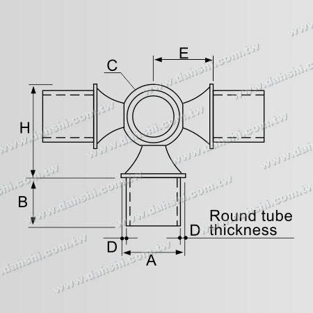 Conn. à bille en T interne à 90° en acier inoxydable pour tube rond, 4 sorties, angle réglable - Dimension: Connecteur en T à 90 degrés interne en acier inoxydable pour tube rond - 4 sorties, angle réglable