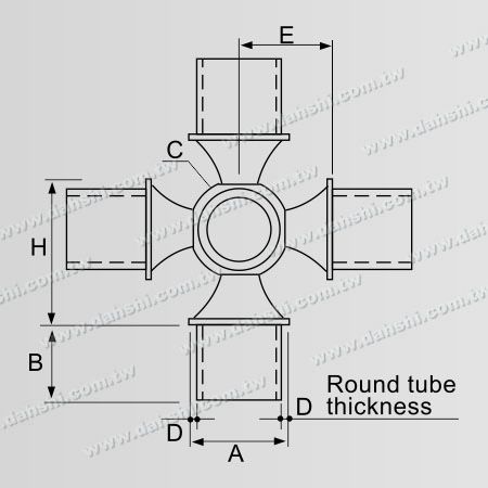 Connecteur à bille interne en acier inoxydable pour tube rond, sortie à 5 voies, angle réglable - Dimension: Connecteur à bille interne pour tube rond en acier inoxydable, 5 sorties, angle réglable