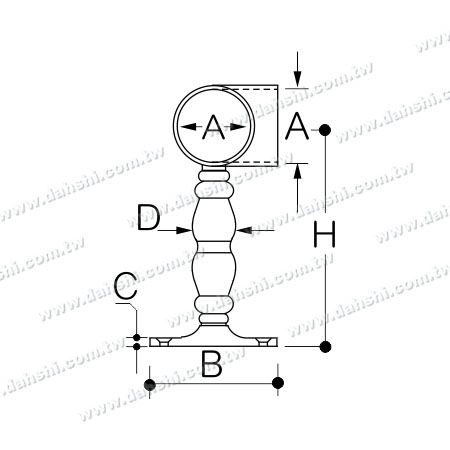 आयाम: स्टेनलेस स्टील बार के लिए पैर का समर्थन (SS:424139C)