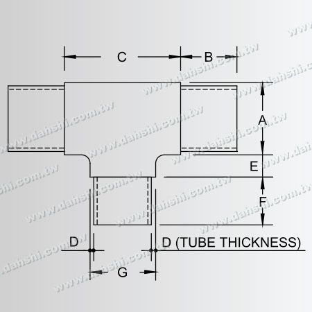Dimensão: Conector em T interno de tubo redondo de aço inoxidável