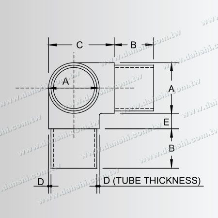 Dimensão: Conector T interno de tubo redondo de aço inoxidável de 90 graus