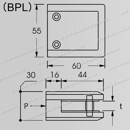 Dimension:Stainless Steel Glass Clamp Large Square Shape - With Center Pin for Drill Hole on Glass - for Square Pipe
