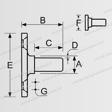 尺寸图:不锈钢小型圆管套外靠壁平面用底座