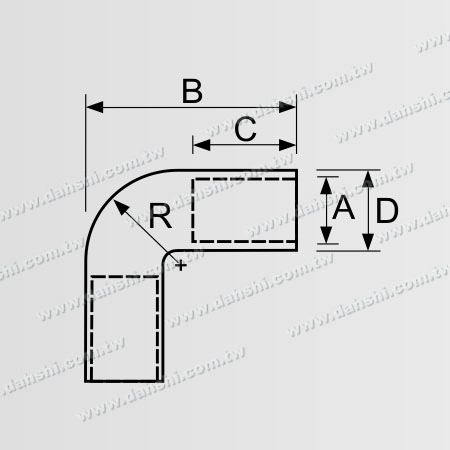 寸法:ステンレス鋼丸形管外部90度エルボーベンドソリッド-小角度