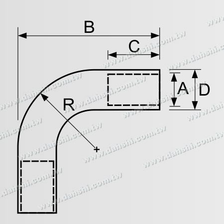 Abmessung: Edelstahl-Rundrohr externer 90-Grad-Bogen massiv - großer Winkel
