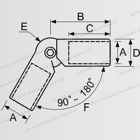 Dimension : Connecteur de coude à rotule externe réglable d'angle de tube rond en acier inoxydable