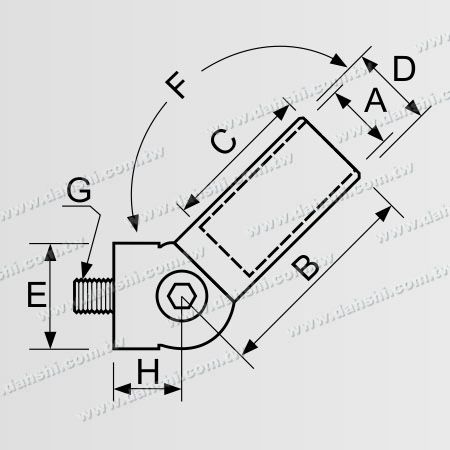 Dimension : Connecteur d'angle externe réglable à dos plat pour tube et barre en acier inoxydable