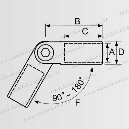 Dimensione: Connettore gomito esterno regolabile ad angolo in acciaio inossidabile per tubo rotondo