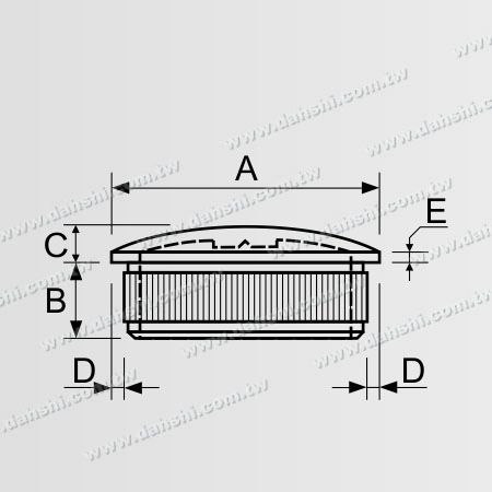 البُعد: غطاء نهاية القمة المنحنية لأنبوب الفولاذ المقاوم للصدأ مع تصميم حافة ثابتة