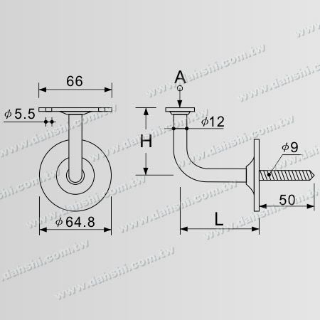 Dimensión: Taiscí Féin-Phíobáil - Bráiste Balla Lámhchúil Tuib Cearnach, Tuib Chuarach Lámhchúil Inox - Airde Inchoigeartaithe - Cúlra Inchoigeartaithe