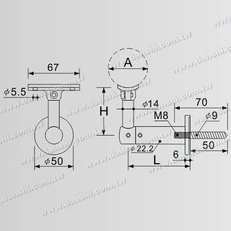 Boyut: Kendinden Kılavuzlu Vida - Paslanmaz Çelik Yuvarlak Boru Korkuluk Duvar Braketi - Açı Ayarlı
