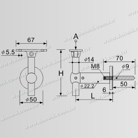 寸法：セルフタッピングスクリュー - ステンレススチール丸管手すり壁ブラケット 高さ調節可能 - 角度調節可能
