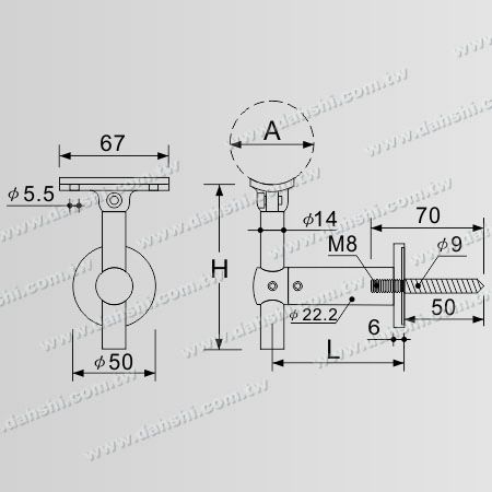 ابعاد: براکت دیوار قابل تنظیم ارتفاع - پیچ خود تخته - نگهدارنده لوله گرد فولاد ضد زنگ دستگاه قابل تنظیم زاویه