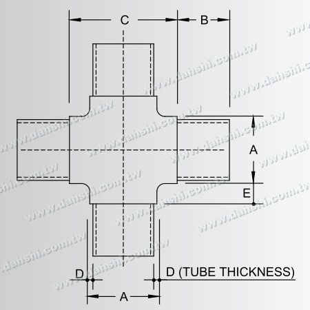 Размеры: Внутренний крестовой соединитель из нержавеющей стали для круглых труб, 4 выхода