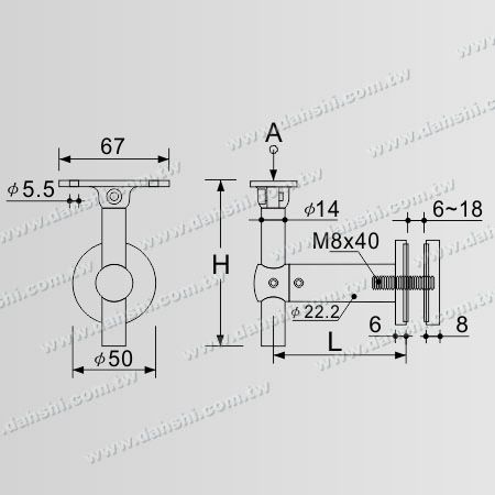 Dimension:Stainless Steel Bracket for Glass Flat Top with Radiused Angel & Height Adjustable