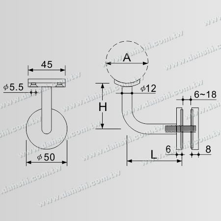 Dimensão: Suporte em Aço Inoxidável para Vidro